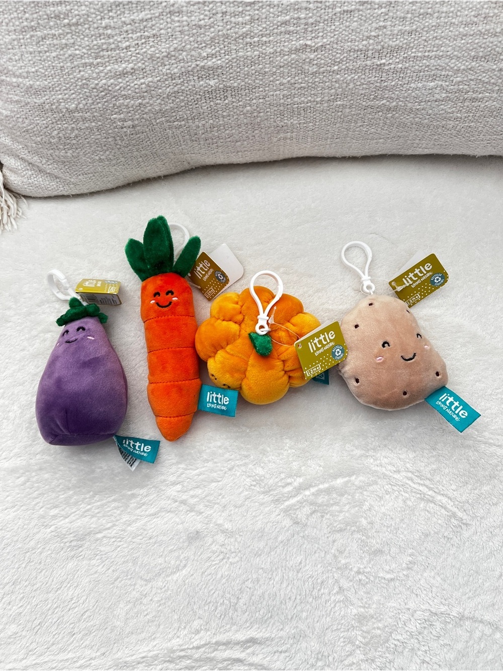 Lot of 4 Little Living Nature Mini Keychain Clip-On Plush Vegetables Charms Soft